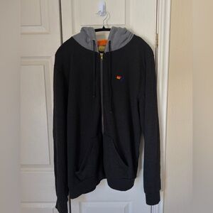 Aviator Nation Black Zip Hoodie with Gray Hood and Rainbow Chest Logo